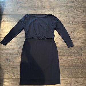 Ann Taylor Women Size 6 Blue Boat Neck Blouson Long Sleeve Dress